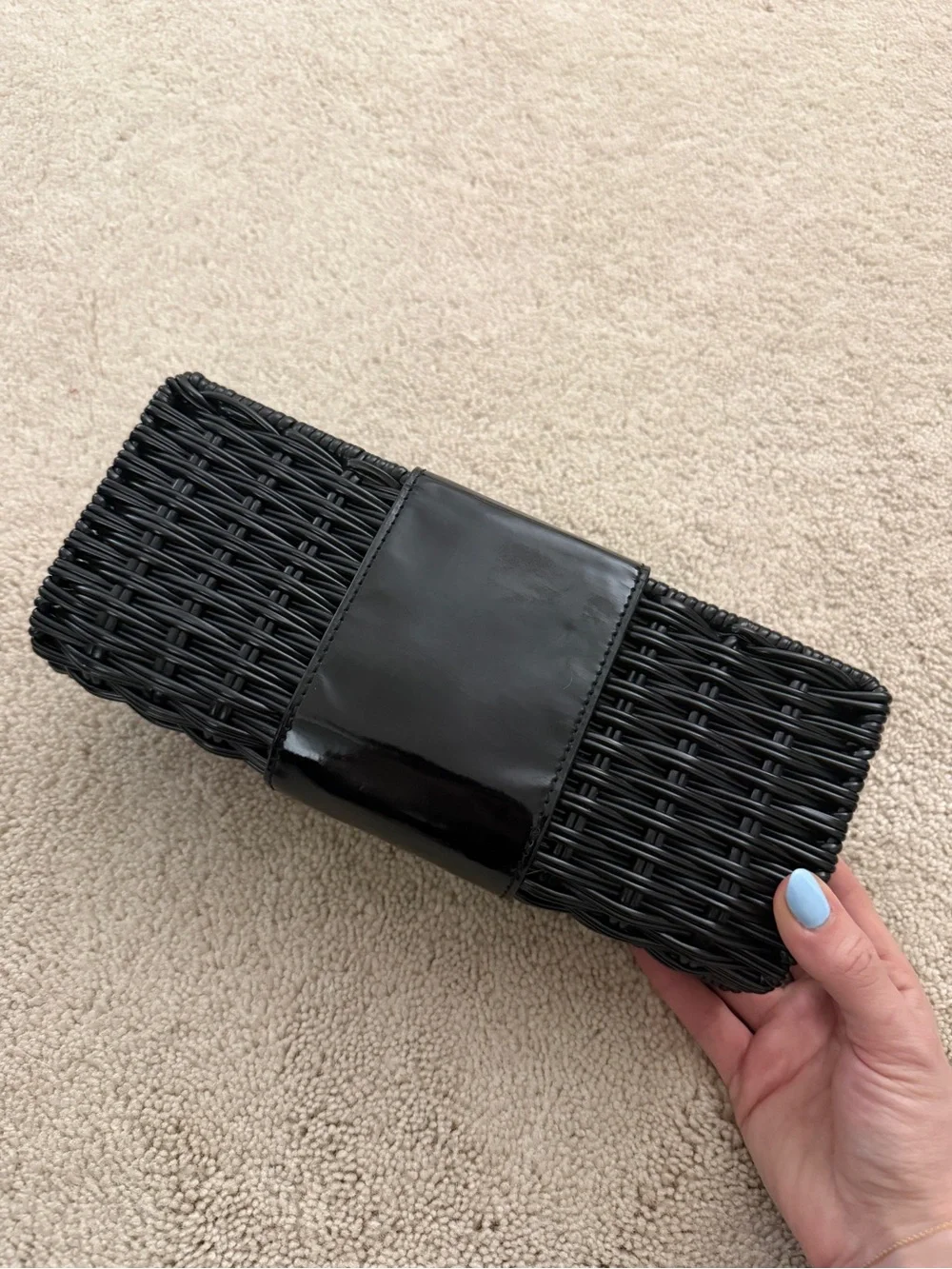 Tory Burch Black Woven Clutch with Gold Medallion